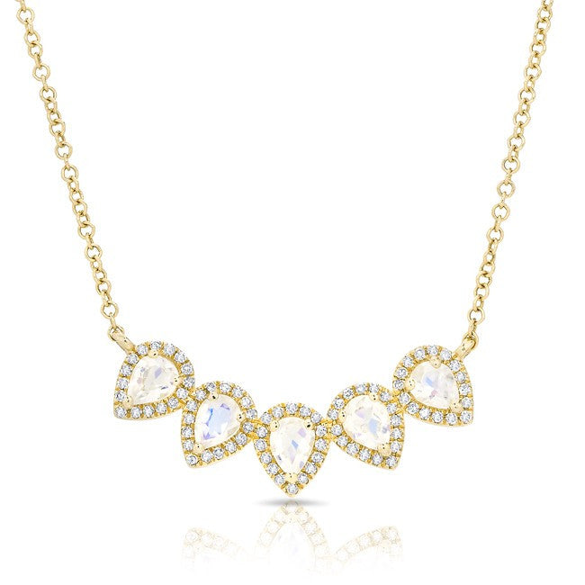14KT Yellow Gold Moonstone Diamond Crown Necklace