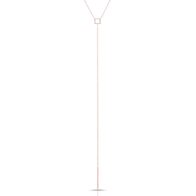 14KT Rose Gold Open Square Diamond Lariat Necklace