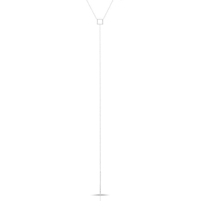 14KT White Gold Open Square Diamond Lariat Necklace