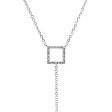 14KT White Gold Open Square Diamond Lariat Necklace