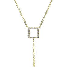 14KT Yellow Gold Open Square Diamond Lariat Necklace