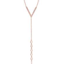 14KT Rose Gold Diamond V Lariat White Sapphire Drops Chain Necklace