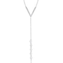 14KT White Gold Diamond V Lariat White Sapphire Drops Chain Necklace
