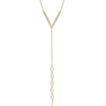 14KT Yellow Gold Diamond V Lariat White Sapphire Drops Chain Necklace
