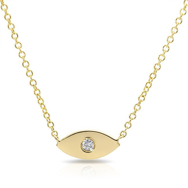 14KT Yellow Gold Diamond Evil Eye Necklace
