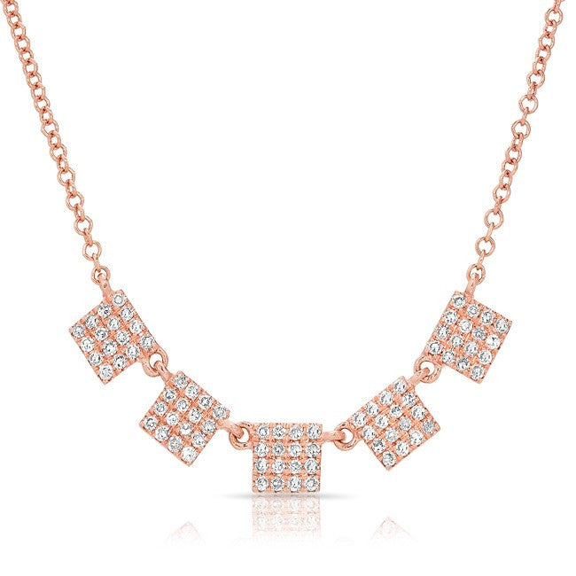14KT Rose Gold Diamond Mini 5 Square Necklace