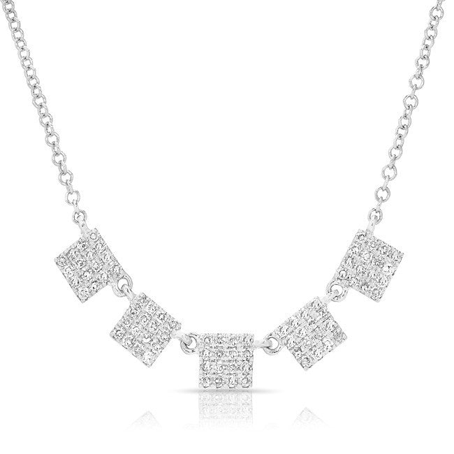14KT White Gold Diamond Mini 5 Square Necklace
