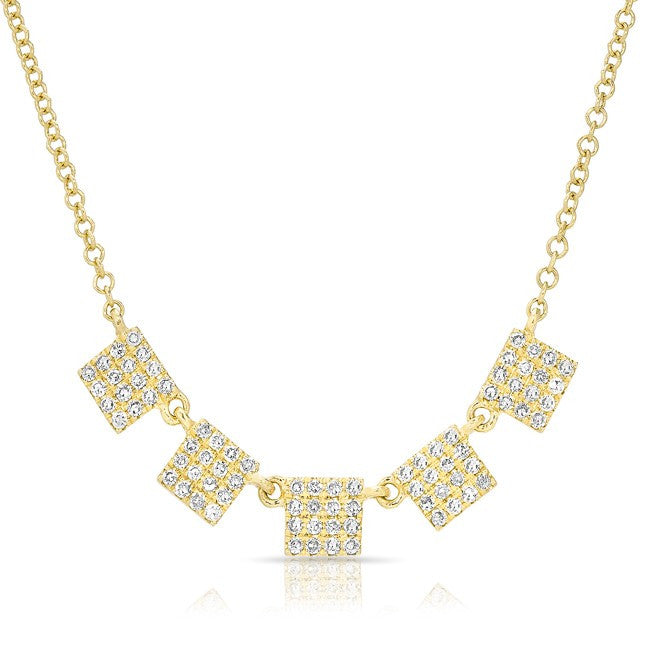 14KT Yellow Gold Diamond Mini 5 Square Necklace