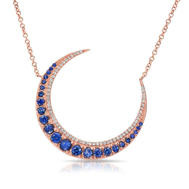 14KT Rose Gold Sapphire Lunar Diamond Necklace