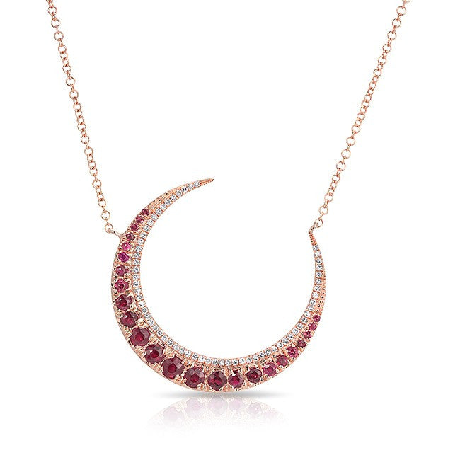 14KT Rose Gold Ruby Lunar Diamond Necklace