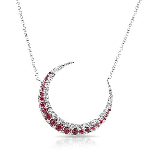 14KT White Gold Ruby Lunar Diamond Necklace