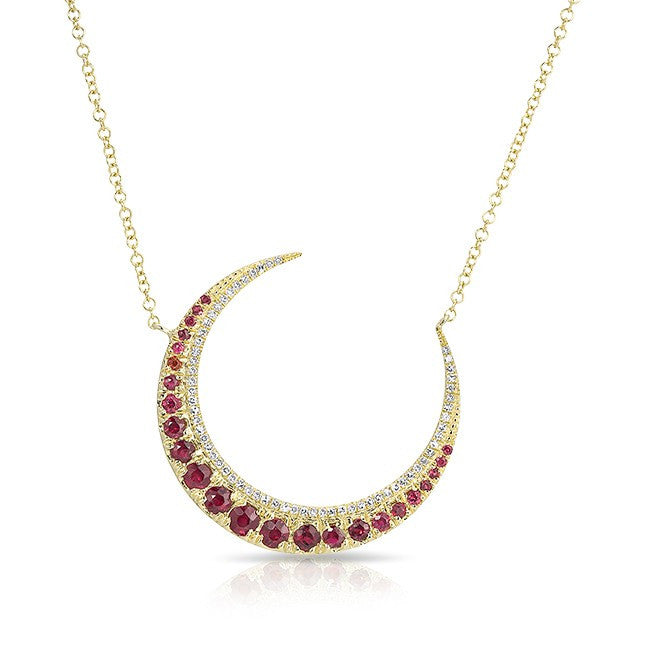 14KT Yellow Gold Ruby Lunar Diamond Necklace