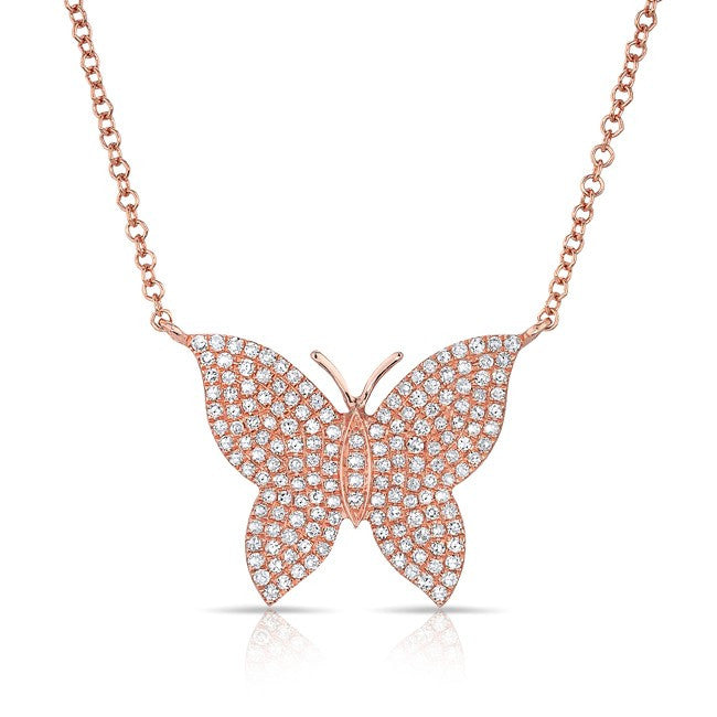 14KT Rose Gold Pave Diamond Butterfly Necklace