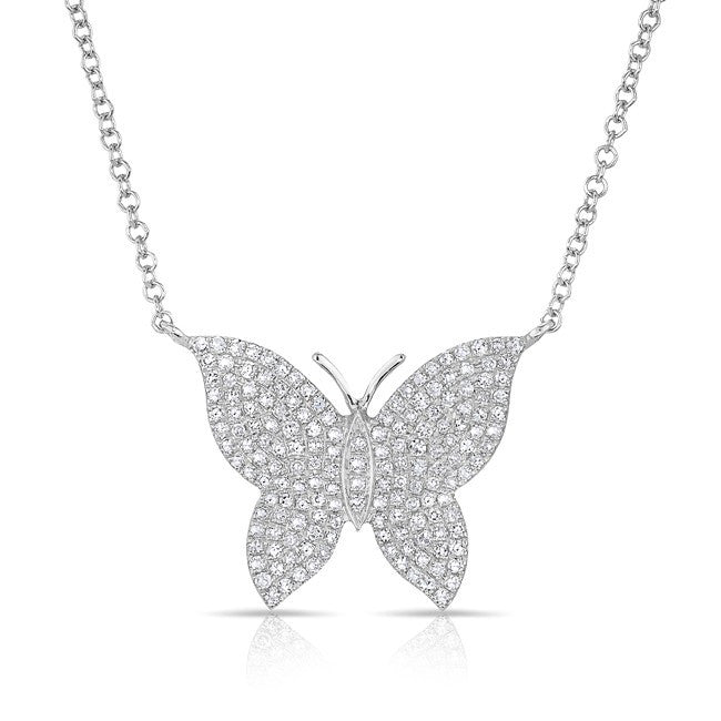 14KT White Gold Pave Diamond Butterfly Necklace