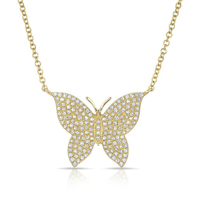 14KT Yellow Gold Pave Diamond Butterfly Necklace