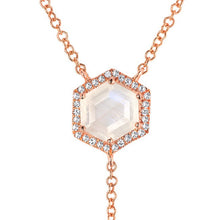 14KT Rose Gold Moonstone Diamond Hexagon Flirt Lariat Necklace