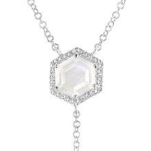 14KT White Gold Moonstone Diamond Hexagon Flirt Lariat Necklace