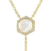 14KT Yellow Gold Moonstone Diamond Hexagon Flirt Lariat Necklace