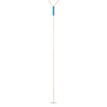 14KT Rose Gold Diamond Turquoise Rectangle Bar Lariat Necklace