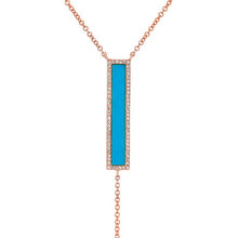 14KT Rose Gold Diamond Turquoise Rectangle Bar Lariat Necklace