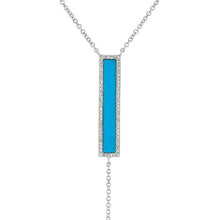 14KT White Gold Diamond Turquoise Rectangle Bar Lariat Necklace