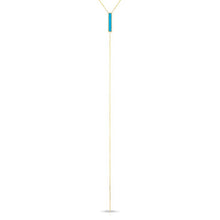 14KT Yellow Gold Diamond Turquoise Rectangle Bar Lariat Necklace