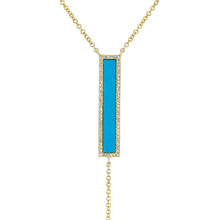 14KT Yellow Gold Diamond Turquoise Rectangle Bar Lariat Necklace