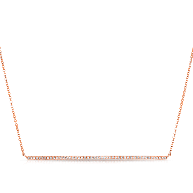 14KT Rose Gold Diamond Long Thin Bar Necklace