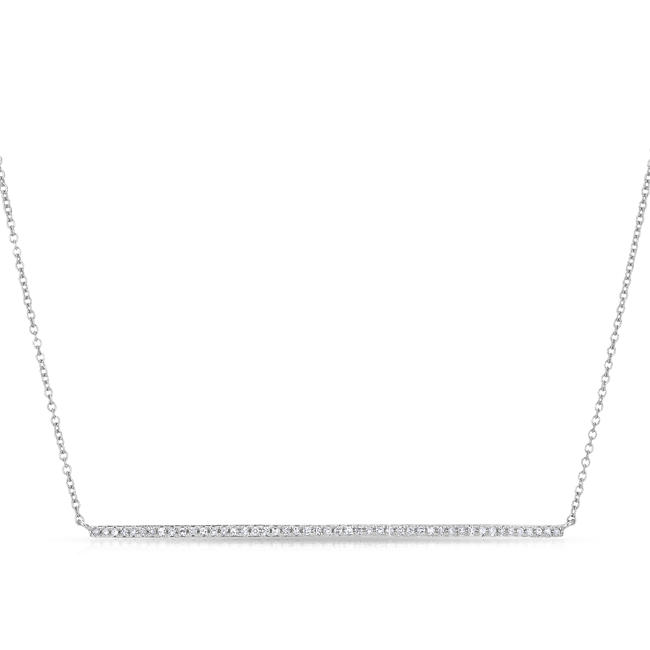 14KT White Gold Diamond Long Thin Bar Necklace