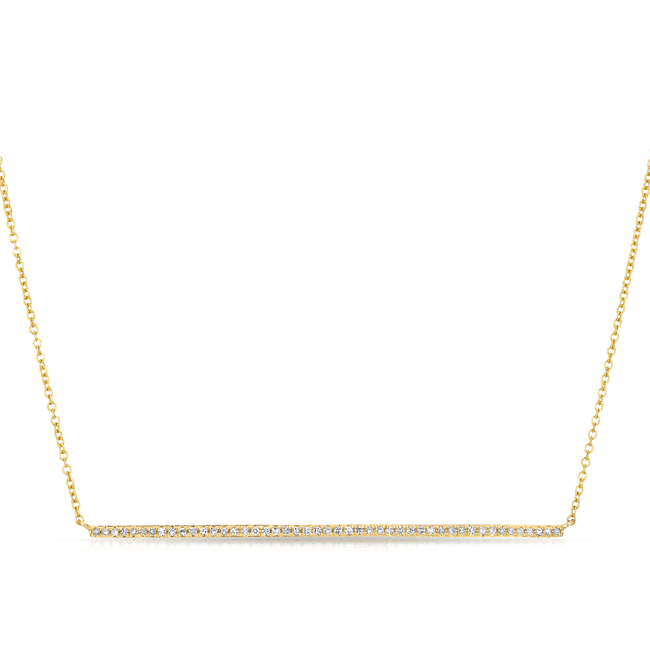 14KT Yellow Gold Diamond Long Thin Bar Necklace