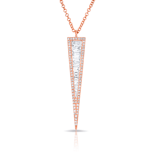 14KT Rose Gold Baguette Diamond Long Triangle Necklace