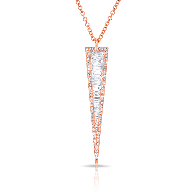 14KT Rose Gold Baguette Diamond Long Triangle Necklace