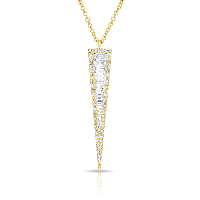 14KT Yellow Gold Baguette Diamond Long Triangle Necklace