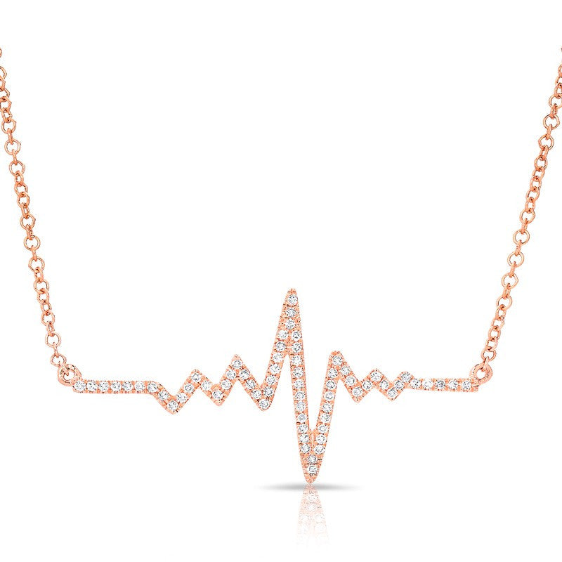 14KT Rose Gold Diamond Small Heartbeat Necklace