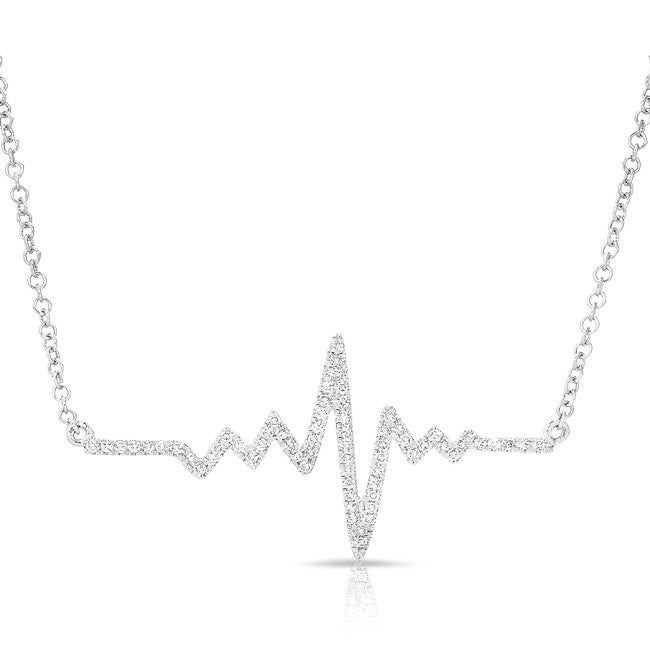 14KT White Gold Diamond Small Heartbeat Necklace