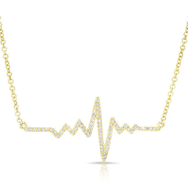 14KT Yellow Gold Diamond Small Heartbeat Necklace