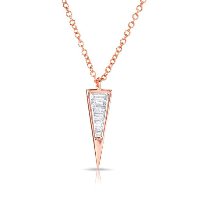 14KT Rose Gold Baguette Diamond Mini Triangle Pendant Necklace