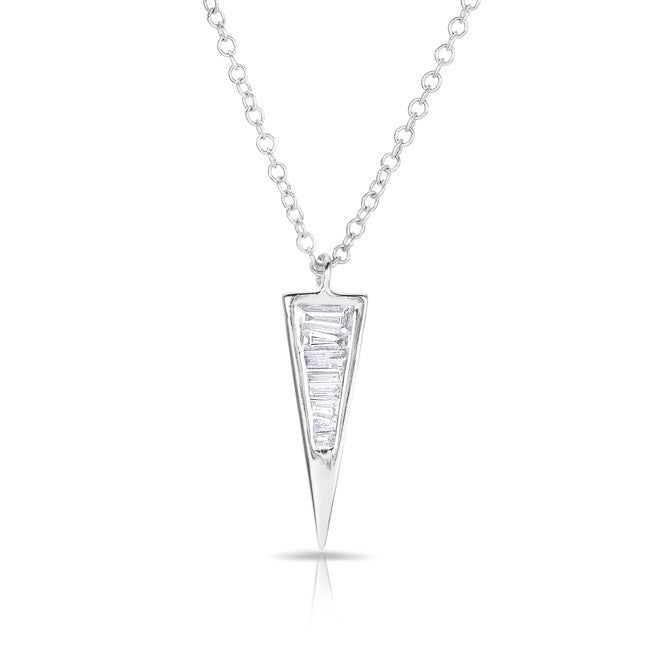14KT White Gold Baguette Diamond Mini Triangle Pendant Necklace