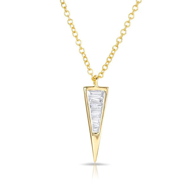 14KT Yellow Gold Baguette Diamond Mini Triangle Pendant Necklace