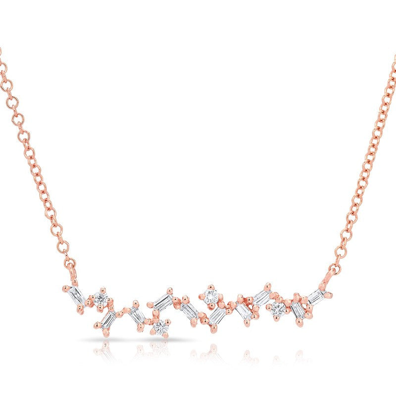 14KT Rose Gold Diamond Jagged Bar Necklace