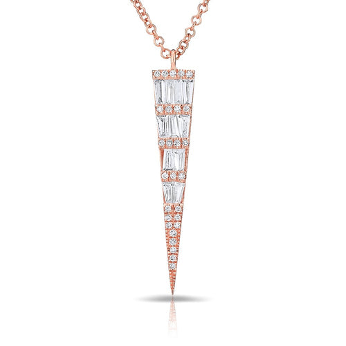 14KT Rose Gold Baguette Diamond Dagger Necklace