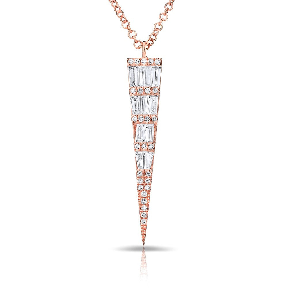 14KT Rose Gold Baguette Diamond Dagger Necklace