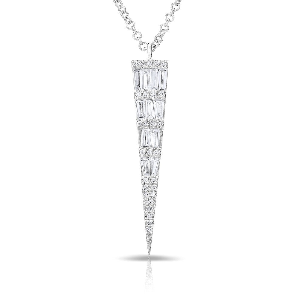 14KT White Gold Baguette Diamond Dagger Necklace