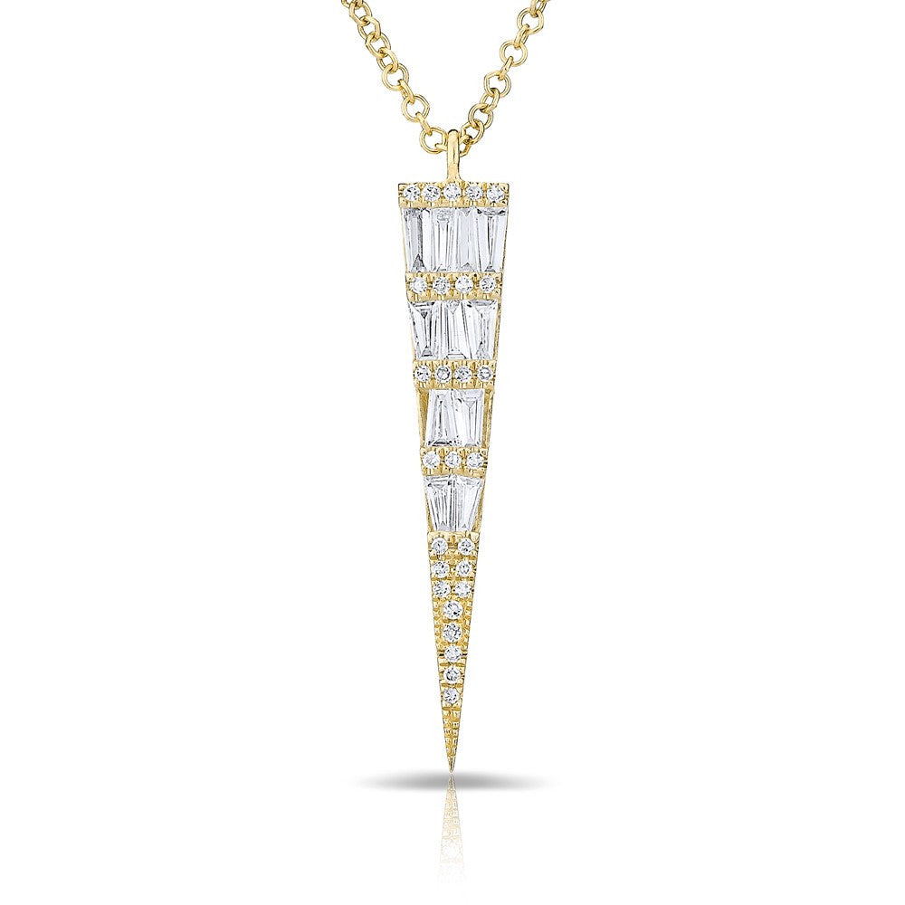 14KT Yellow Gold Baguette Diamond Dagger Necklace