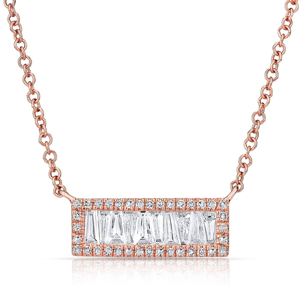 14KT Rose Gold Baguette Diamond Mini Edge Bar Necklace