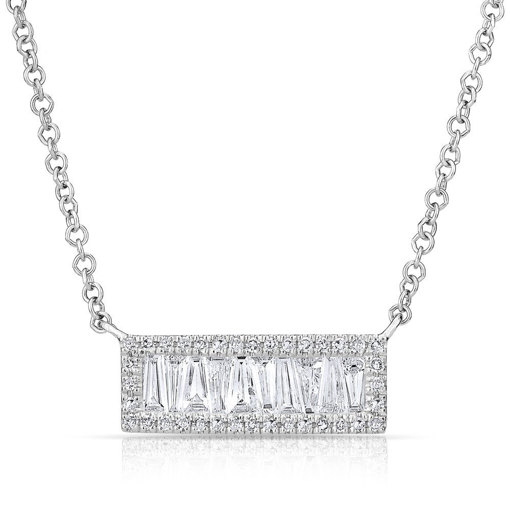 14KT White Gold Baguette Diamond Mini Edge Bar Necklace