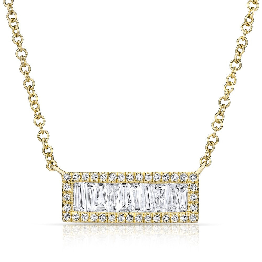 14KT Yellow Gold Baguette Diamond Mini Edge Bar Necklace