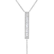 14KT White Gold Baguette Diamond Bar Lariat Necklace