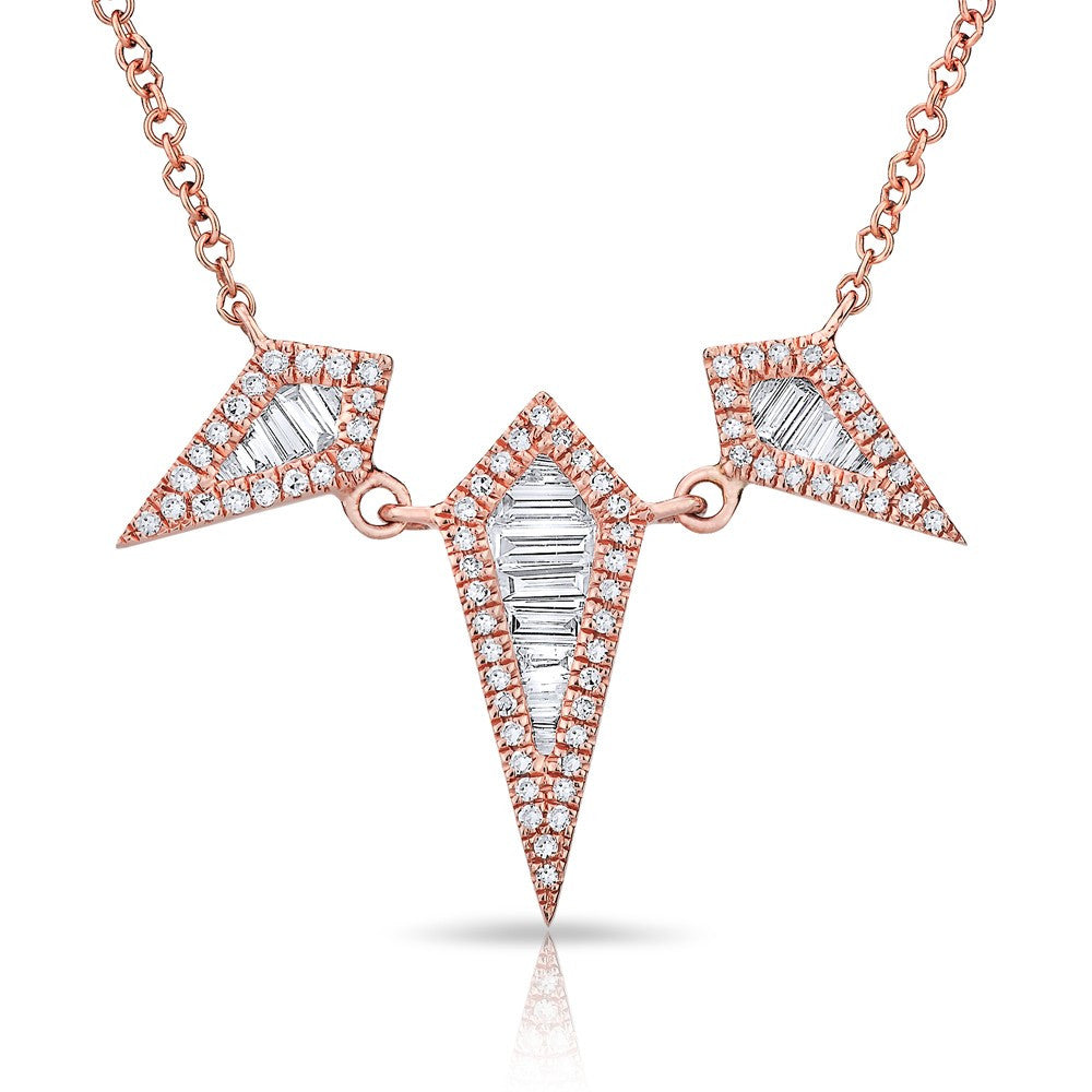 14KT Rose Gold Baguette Diamond Triple Spear Necklace