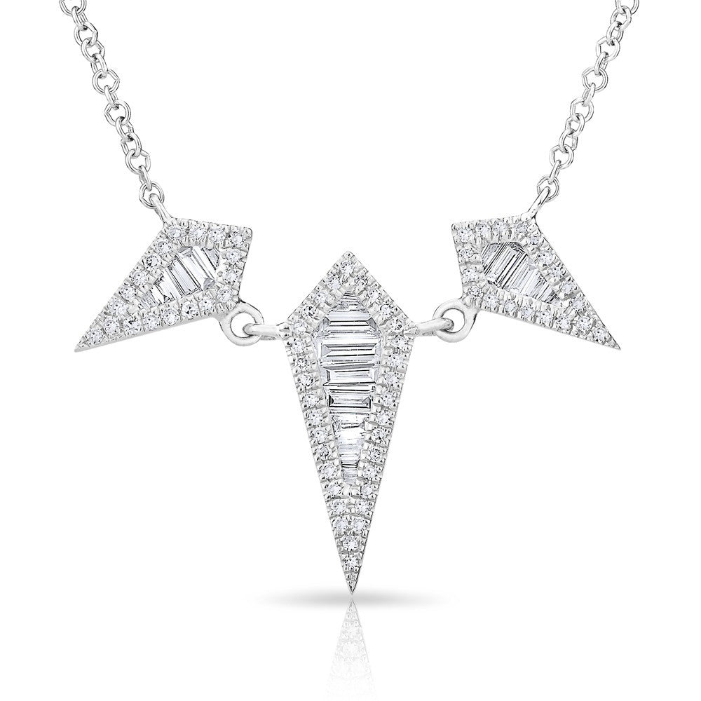 14KT White Gold Baguette Diamond Triple Spear Necklace